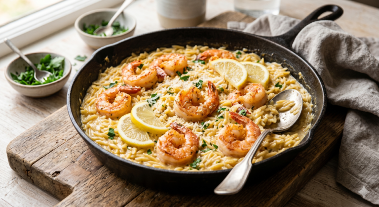 15-Minute Creamy Garlic Shrimp Orzo You’ll Make Every Week