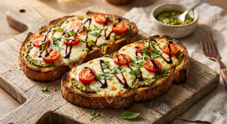 The Viral 5-Minute Pesto Pizza Toast Everyone is Obsessed With